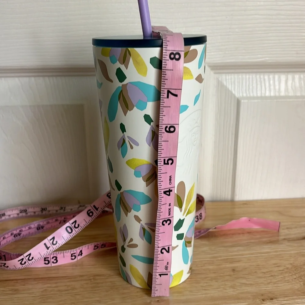 Starbucks Spring Flower Soft Touch Matte 24oz Tumbler off white floral print